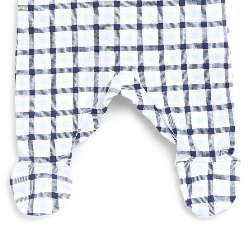 Boys Light Blue Checkered Nappy Opening Babysuit image number 2
